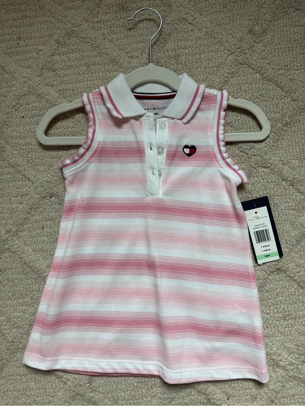 Tommy Hilfiger Pink & White Striped Sleeveless Polo Top